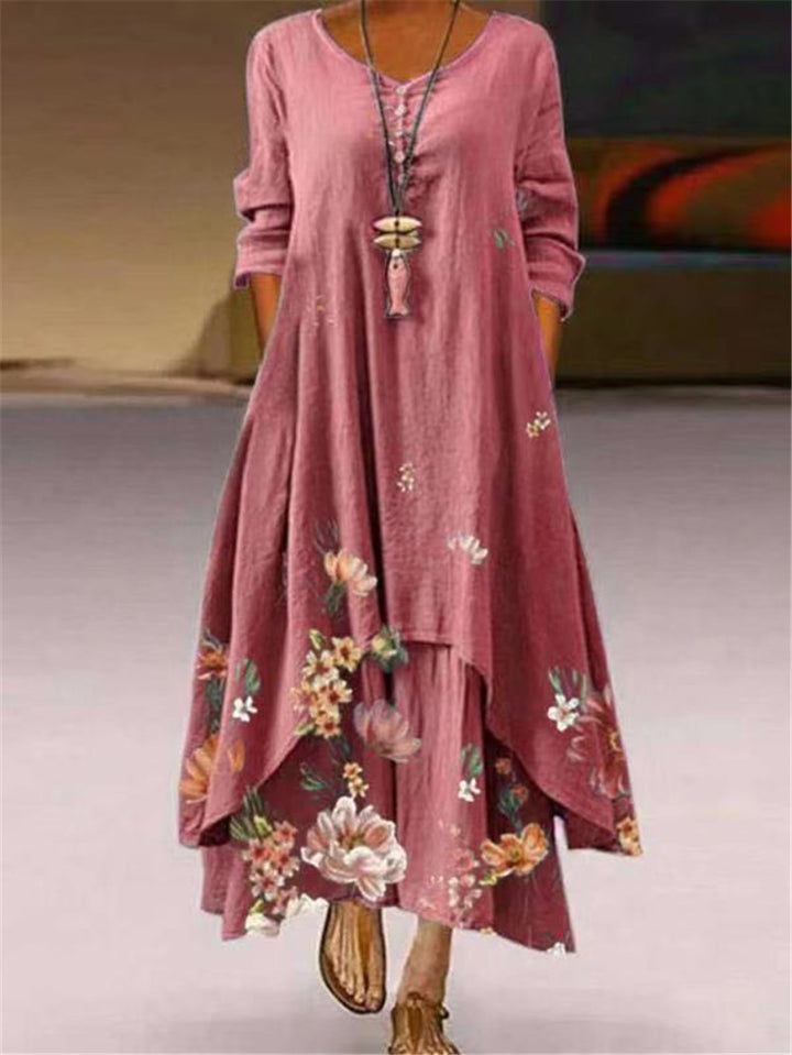 Women’s Maxi Dress with Asymmetric Hem and Long Sleeves