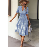 Women’s Dress with V-Neck and Puff Sleeves