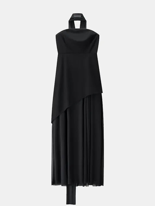 Women’s Evening Dress with Sheer Skirt and Overlay