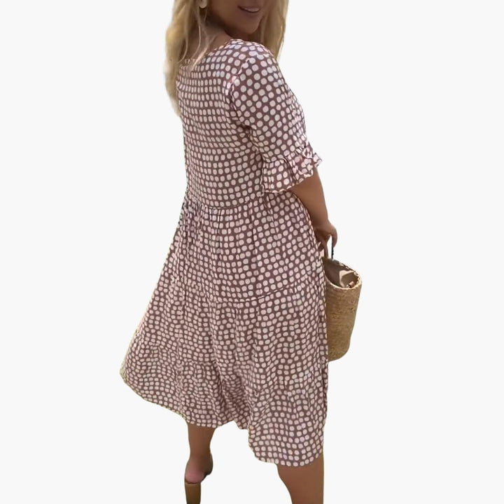 Women’s Midi Dress with Ruffled Sleeves and Tiered Design