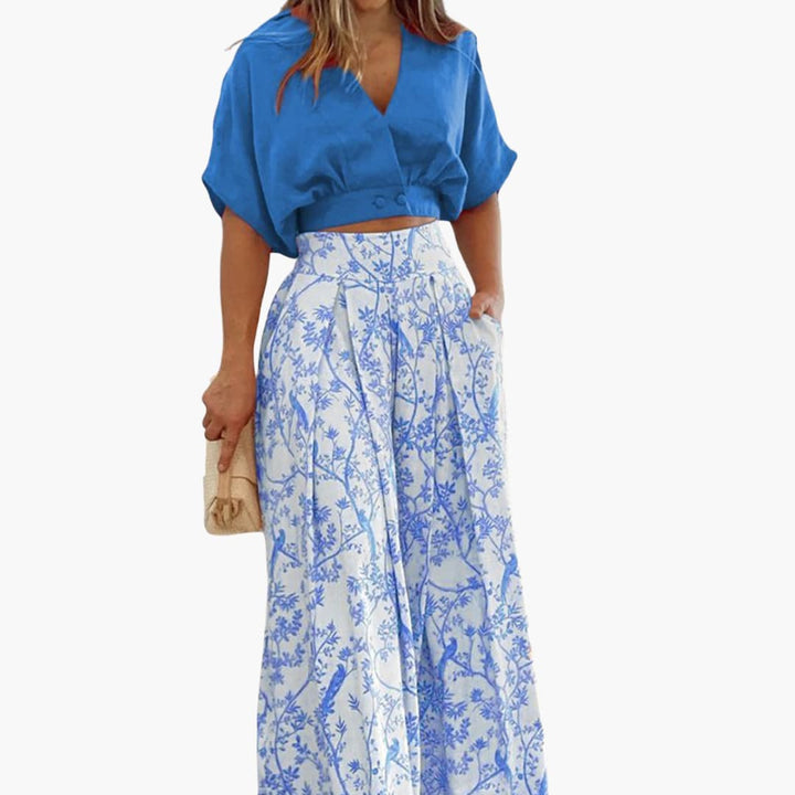 Women’s two-piece set with puff sleeve top and palazzo Pants