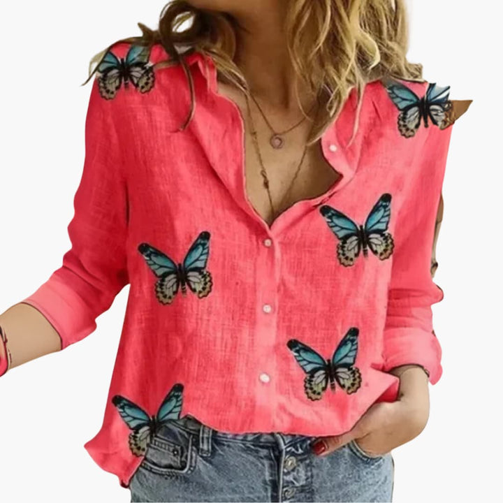Women’s Blouse with Button Fastening and Printed Design