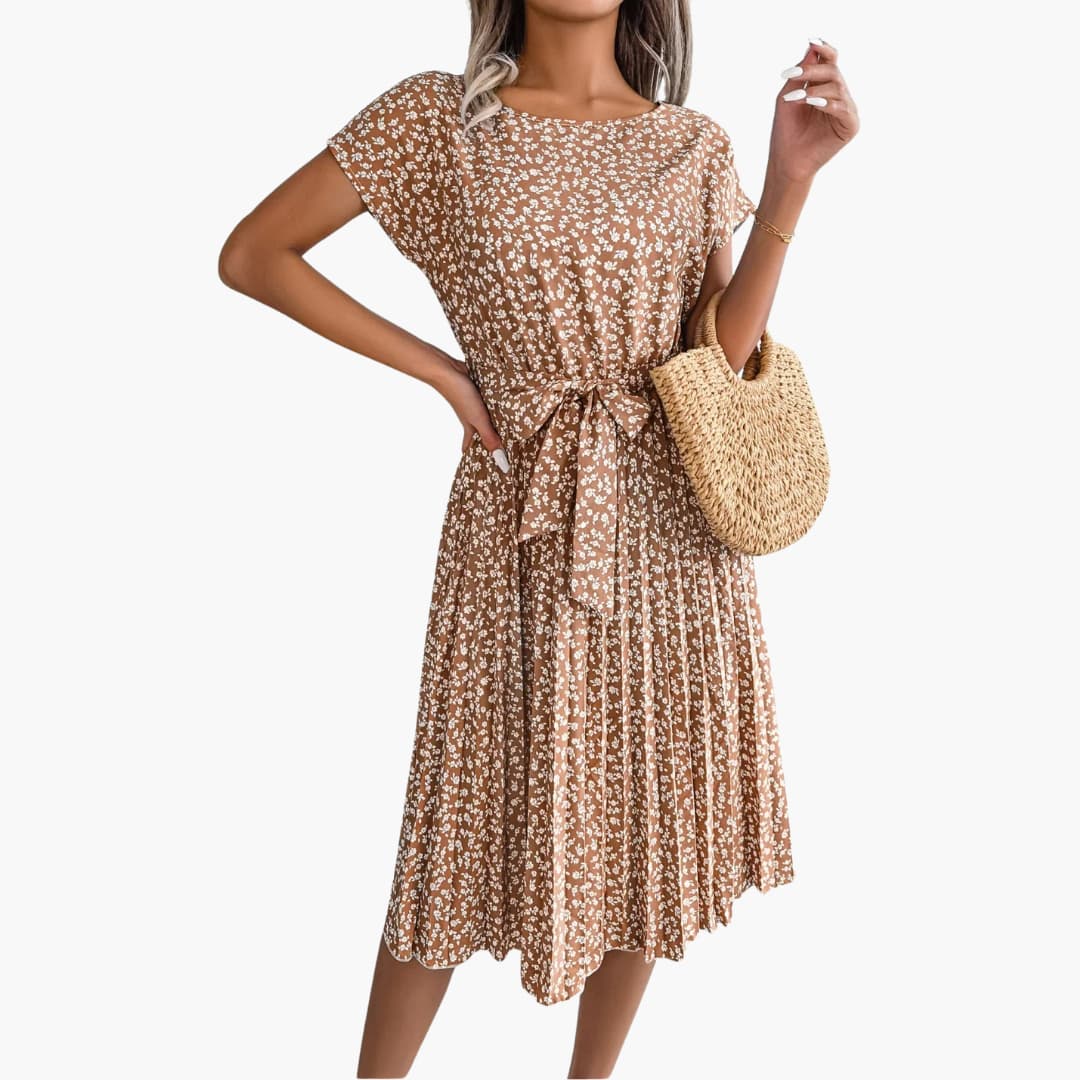Women’s Summer Dress with Belted Waist and Floral Print