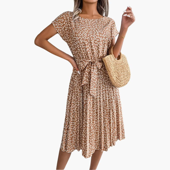 Women’s Summer Dress with Belted Waist and Floral Print