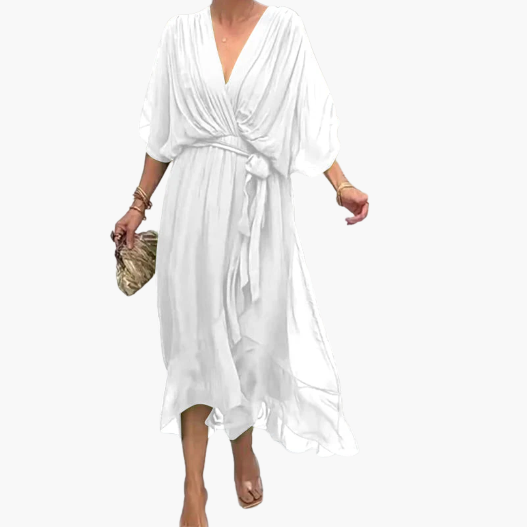 Women’s Midi Dress with Tie and Sleeves