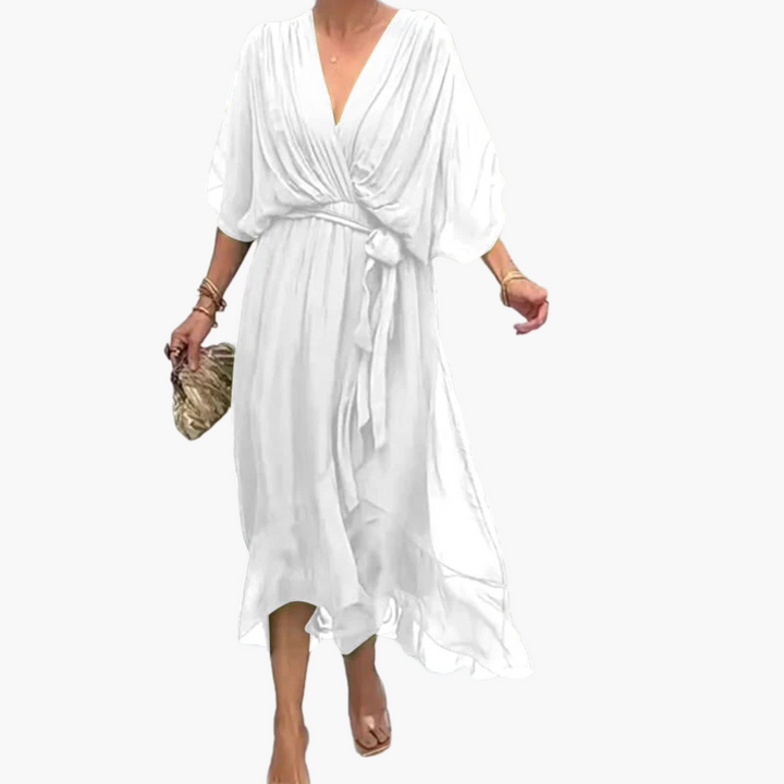 Women’s Midi Dress with Tie and Sleeves
