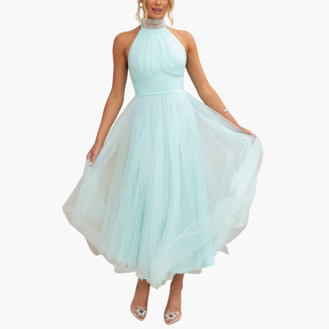 Women’s Tulle Dress with Halter Neck and Flowing Skirt