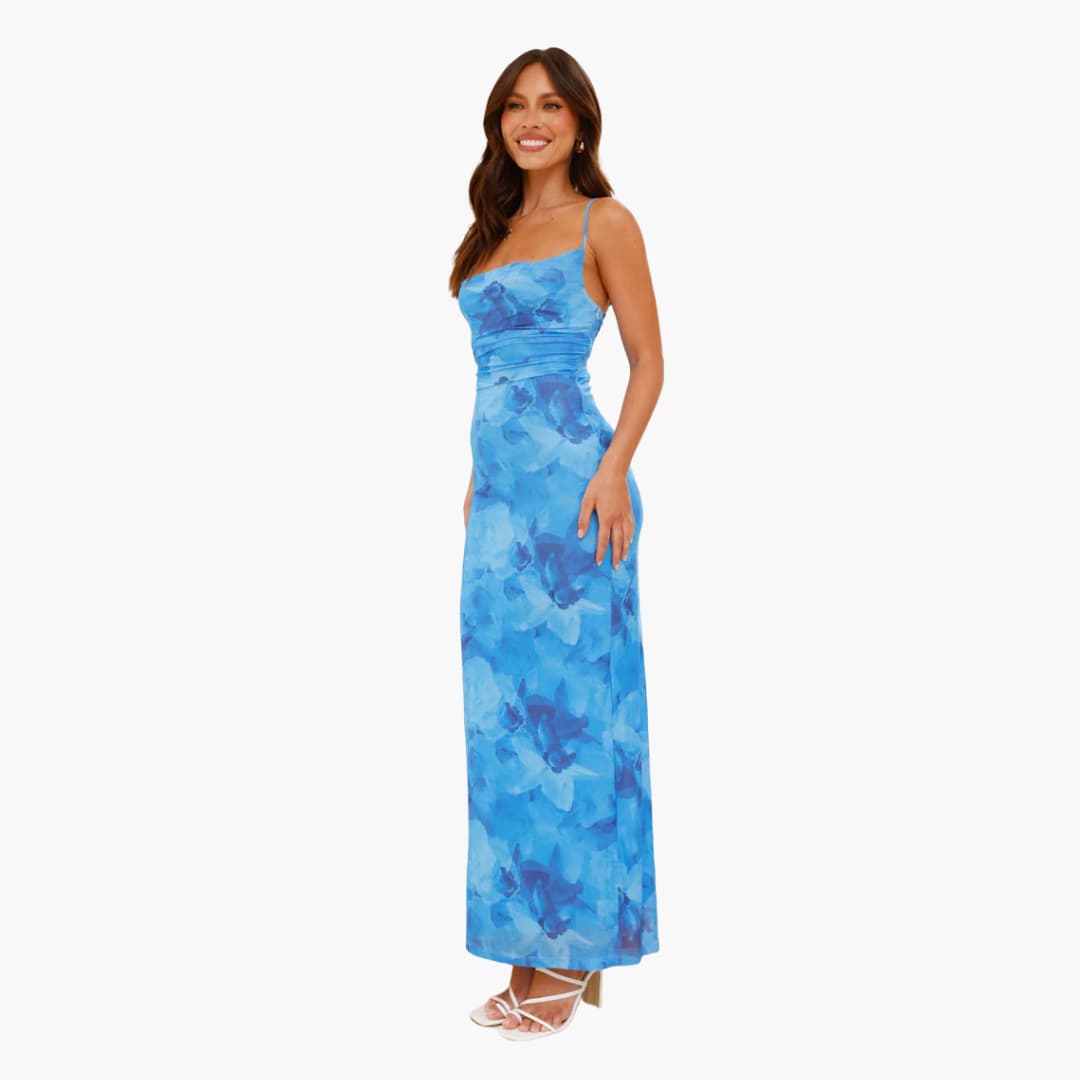 Women’s maxi dress with cowl neckline and lace-up back