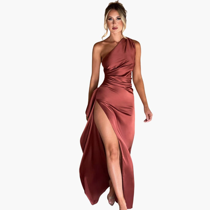 Women’s One-Shoulder Maxi Dress with Ruched Bodice