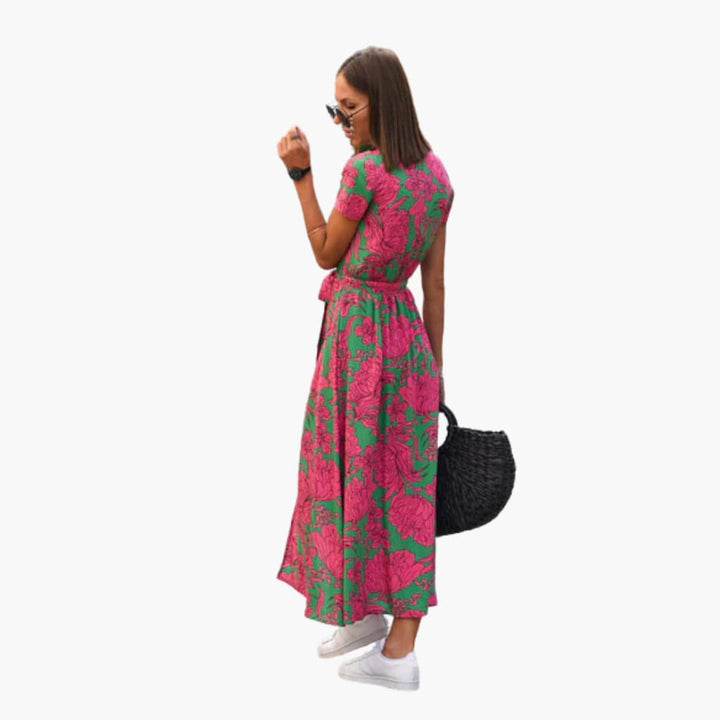 Women’s Midi Dress with Wrap Front and Tie Belt