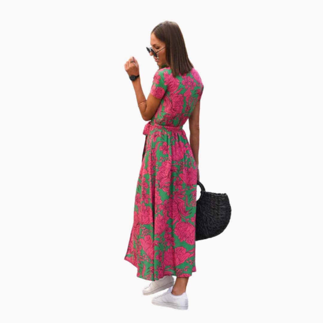 Women’s Midi Dress with Wrap Front and Tie Belt