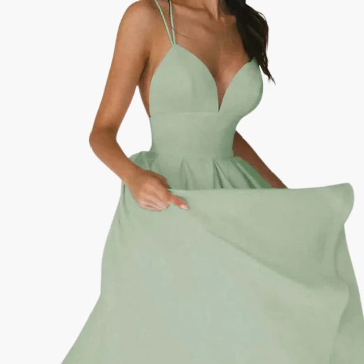Women’s Midi Dress with Open Back and Flared Skirt