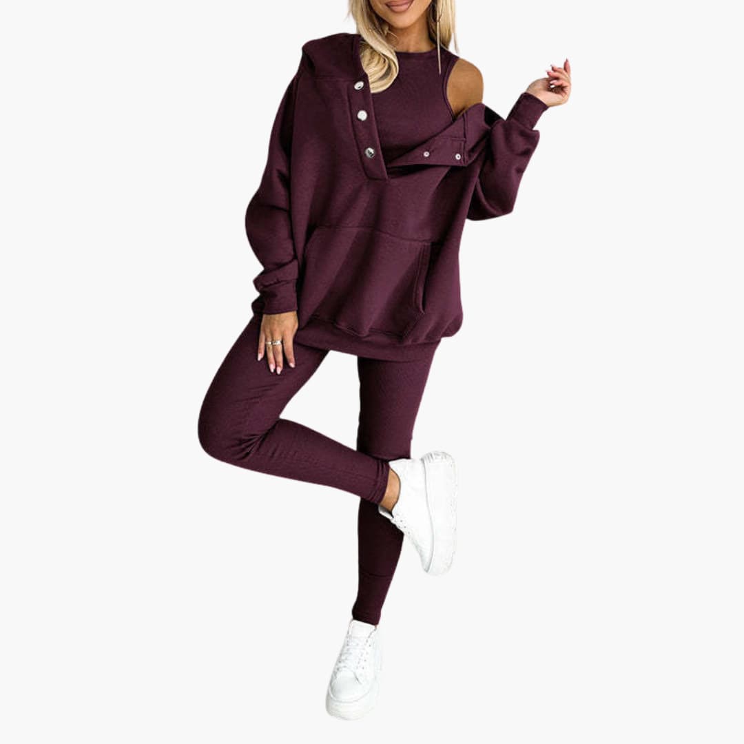 Women’s Three-Piece Lounge Set with Vest, Long Sleeve Top and Trousers