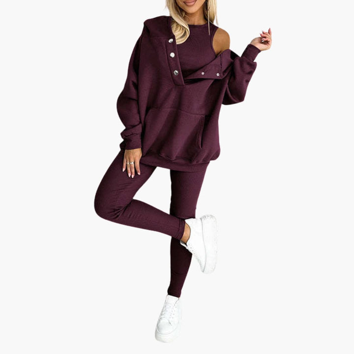 Women’s Three-Piece Lounge Set with Vest, Long Sleeve Top and Trousers