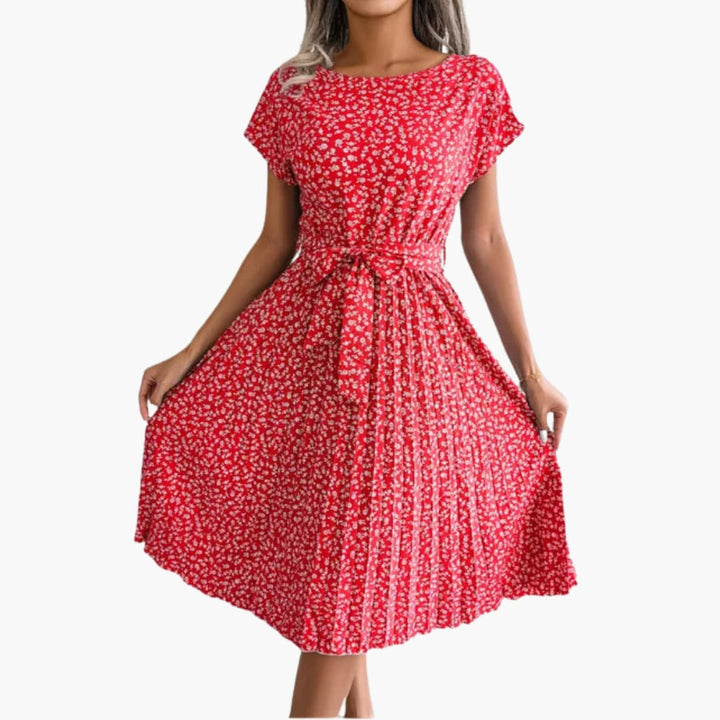 Women’s Summer Dress with Belted Waist and Floral Print
