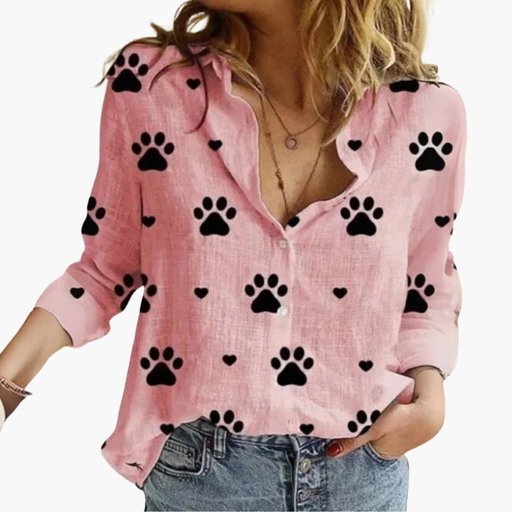Women’s Blouse with Button Fastening and Printed Design