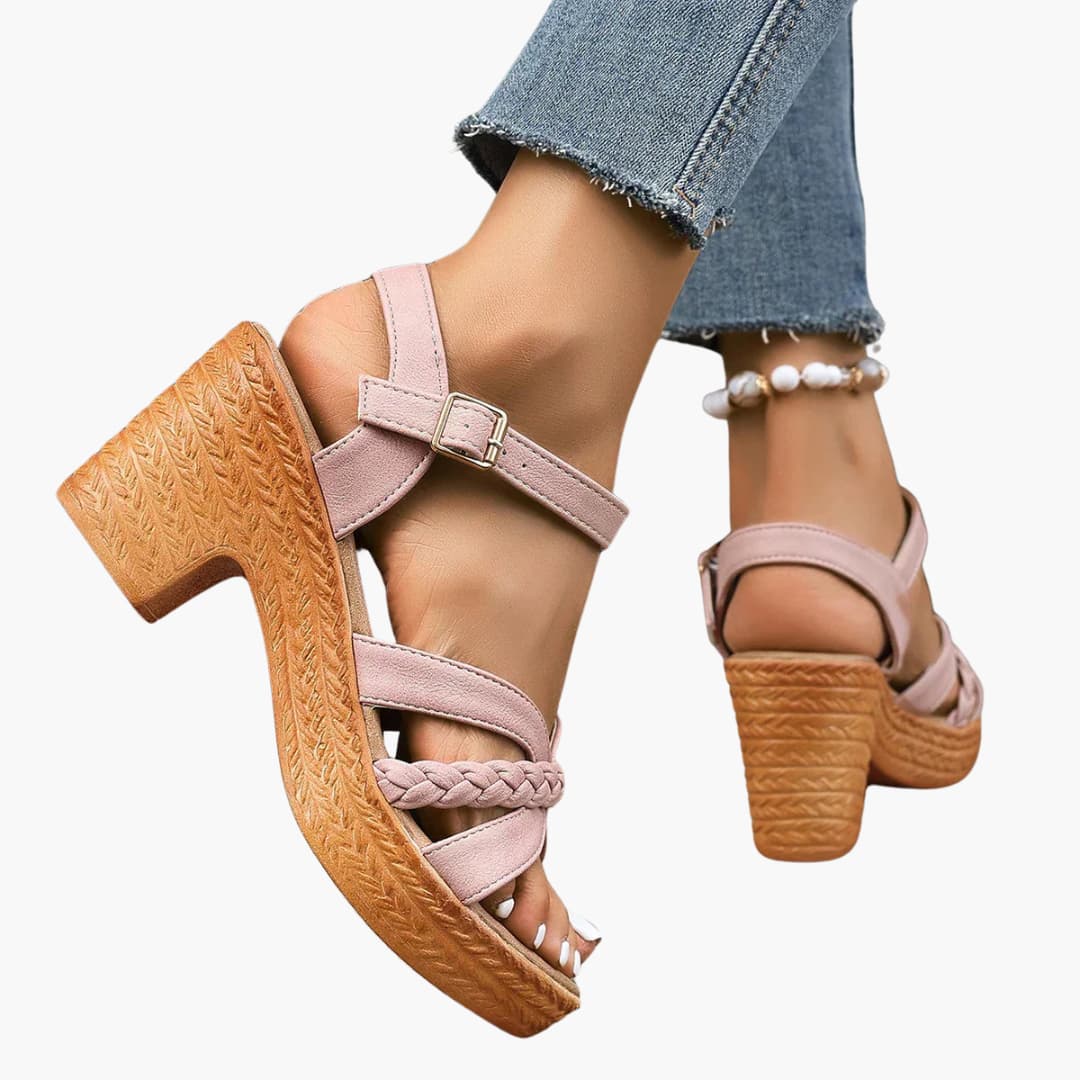 Women’s Wedge Sandals with Platform Sole and Buckle