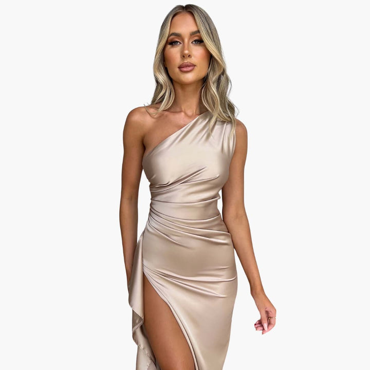 Women’s One-Shoulder Maxi Dress with Ruched Bodice