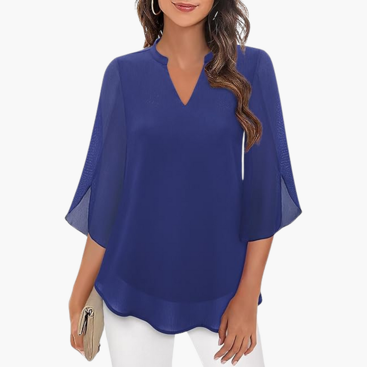 Women’s Blouse with V-Neck and Flowy Sleeves