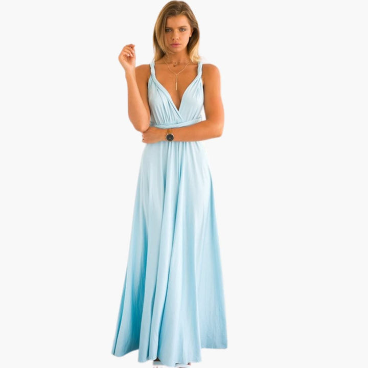 Women’s Convertible Maxi Dress with Backless Design and Adjustable Waist