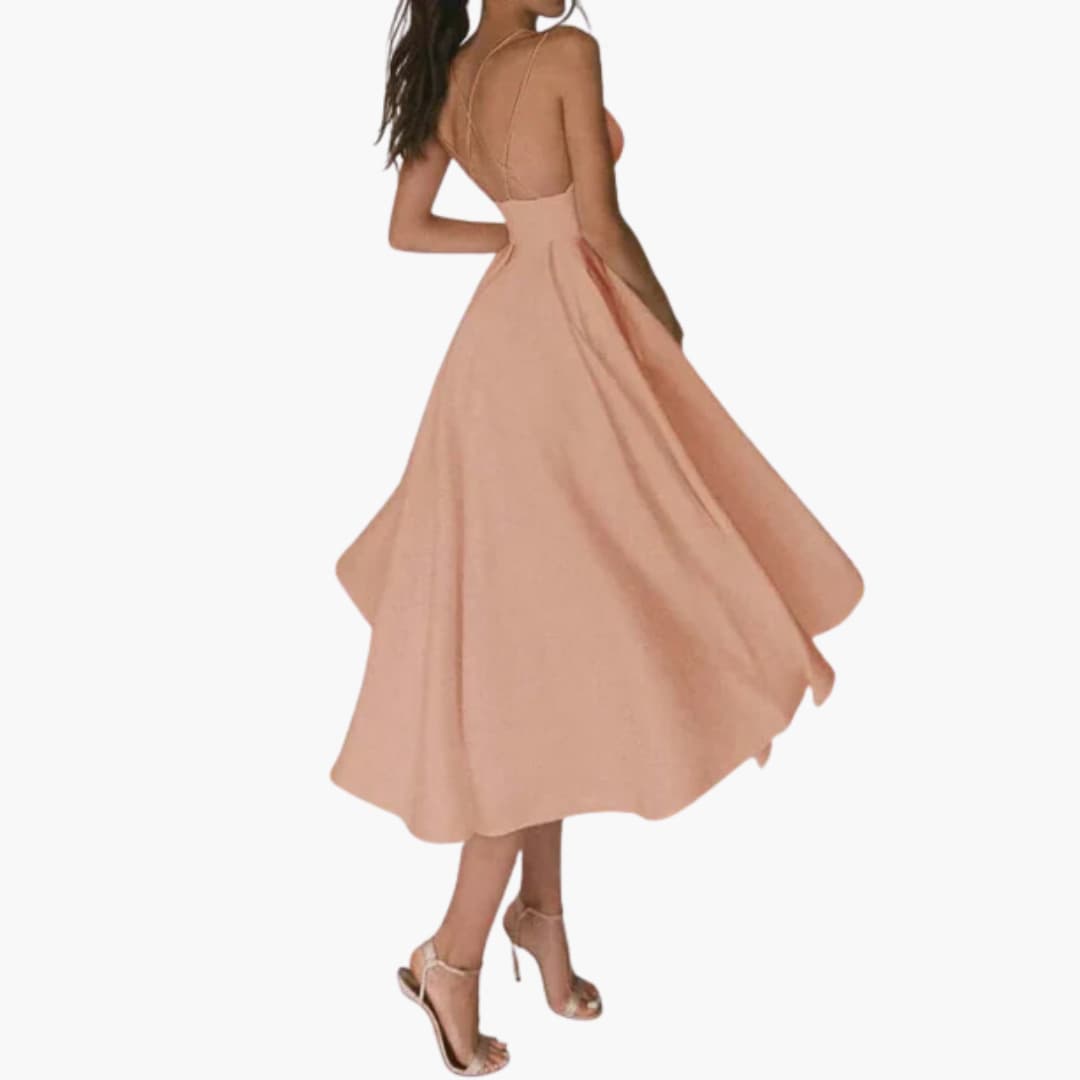 Women’s Midi Dress with Open Back and Flared Skirt