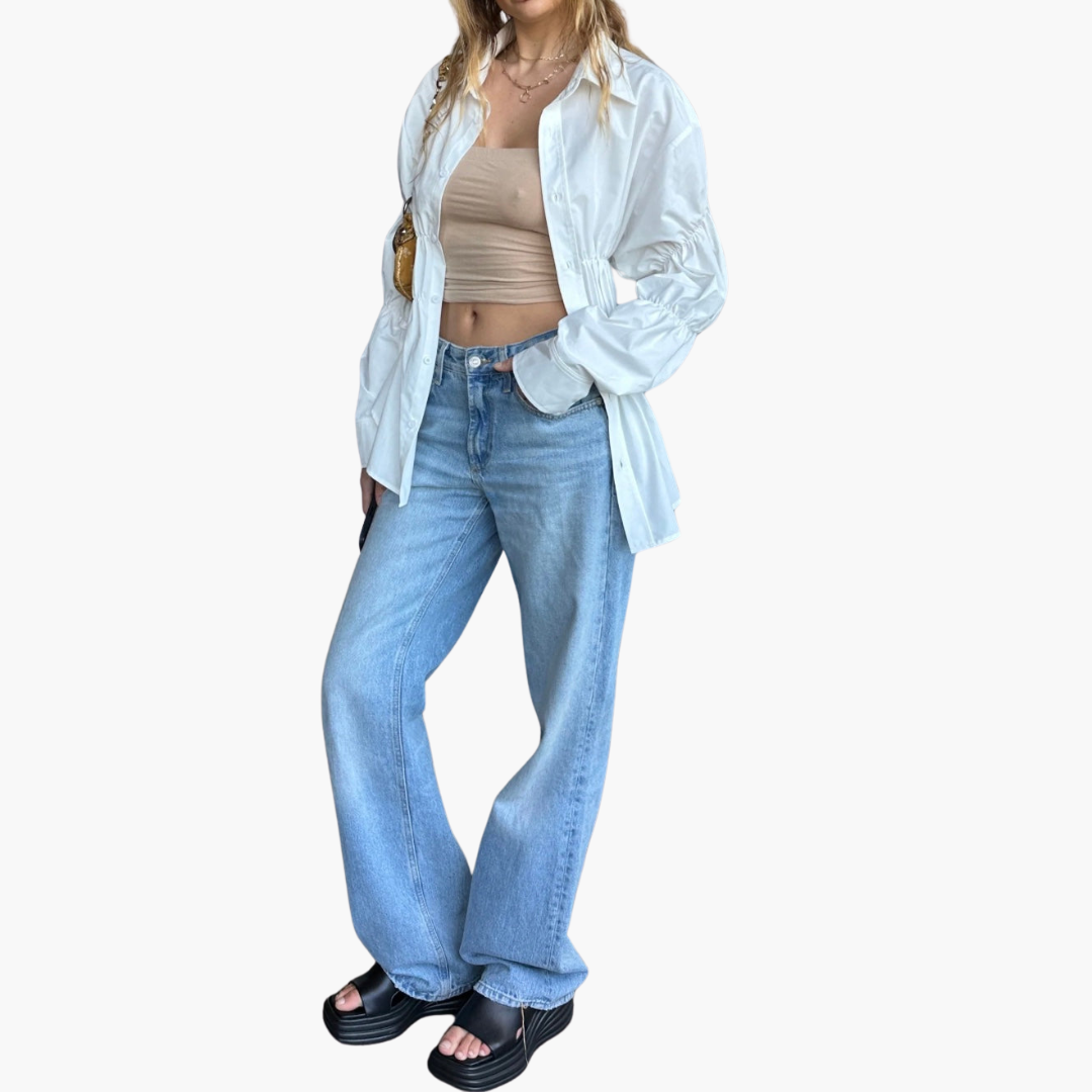Women’s Blouse with Puff Sleeves and Ruched Front