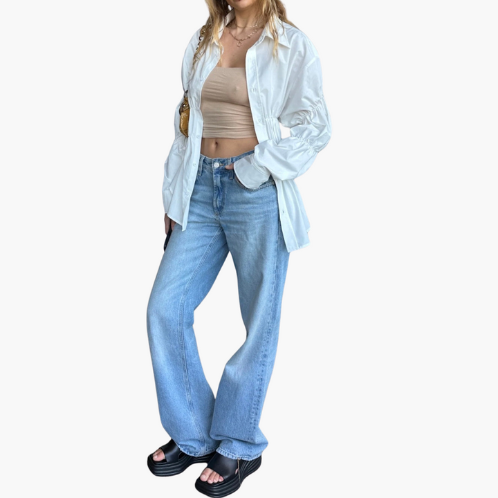 Women’s Blouse with Puff Sleeves and Ruched Front