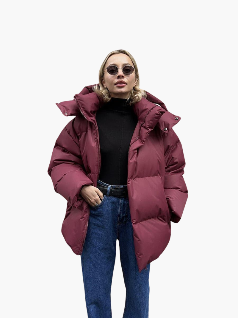 Women’s Hooded Puffer Jacket with Front Zip and Quilted Design