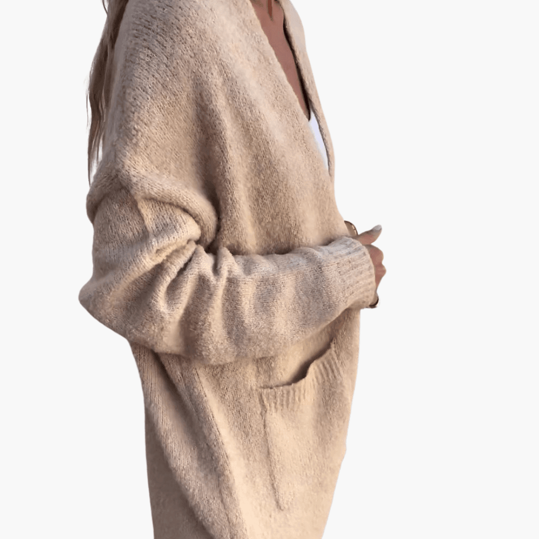 Women’s Longline Cardigan with Long Sleeves and Relaxed Fit