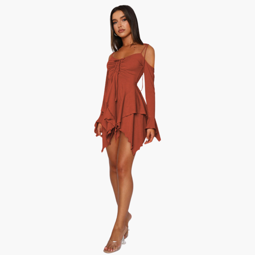 Women’s Mini Dress with Off‑Shoulder and Layered Detail