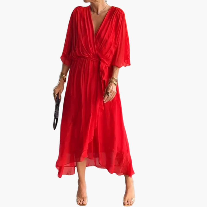 Women’s Midi Dress with Tie and Sleeves