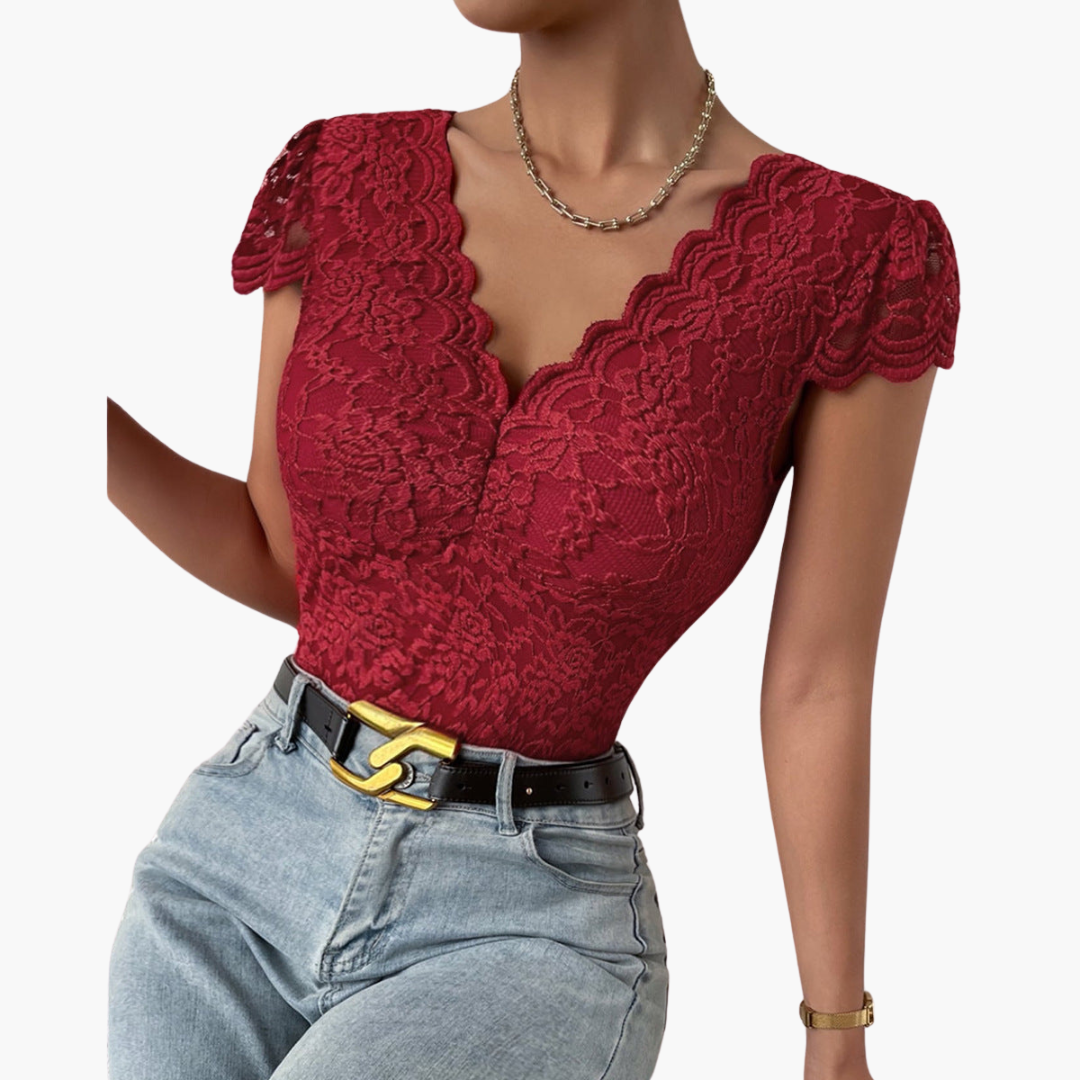 Women’s Lace Bodysuit with V-Neck and Fitted Silhouette
