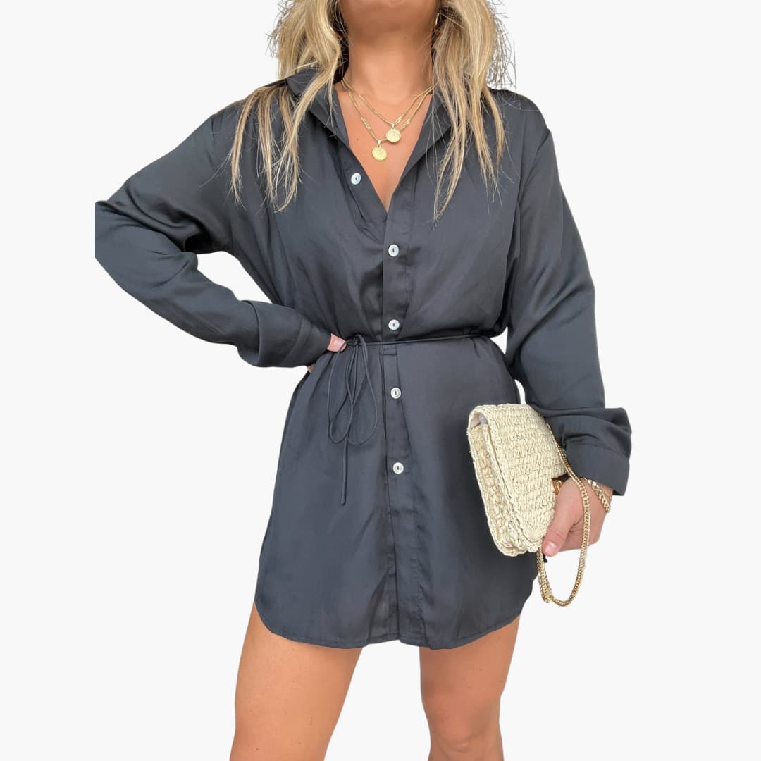 Women’s Romper Dress with Collared Neck and Drawstring Waist