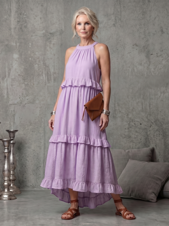Katia | Tiered Ruffle Halter Maxi Dress