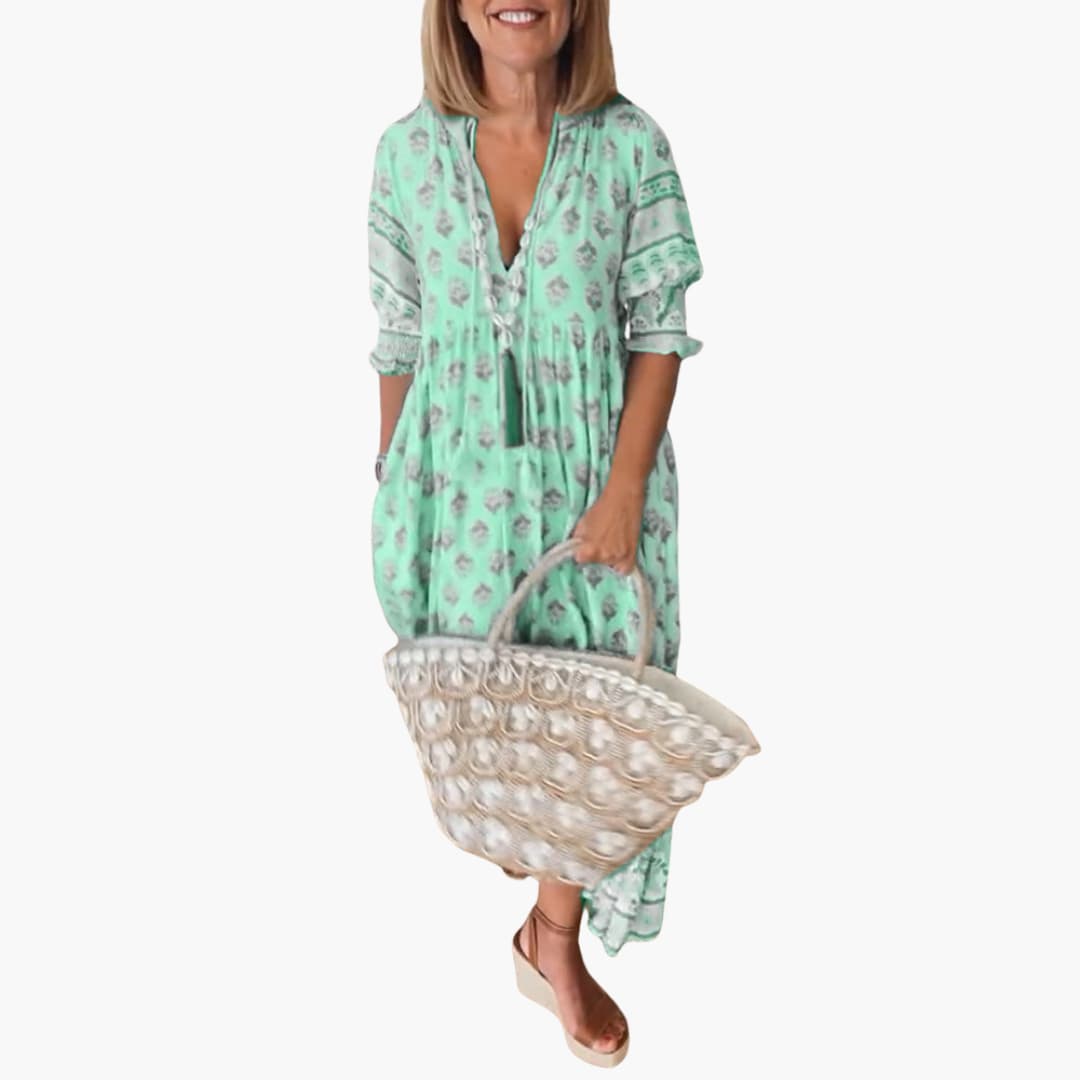 Women’s summer dress with V-neckline and half sleeves