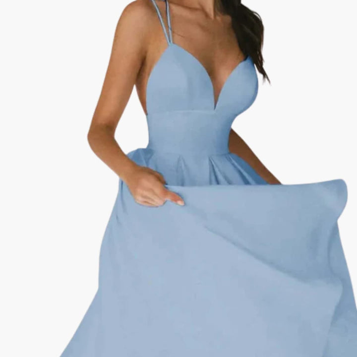 Women’s Midi Dress with Open Back and Flared Skirt
