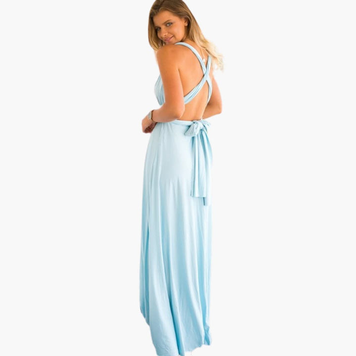Women’s Convertible Maxi Dress with Backless Design and Adjustable Waist