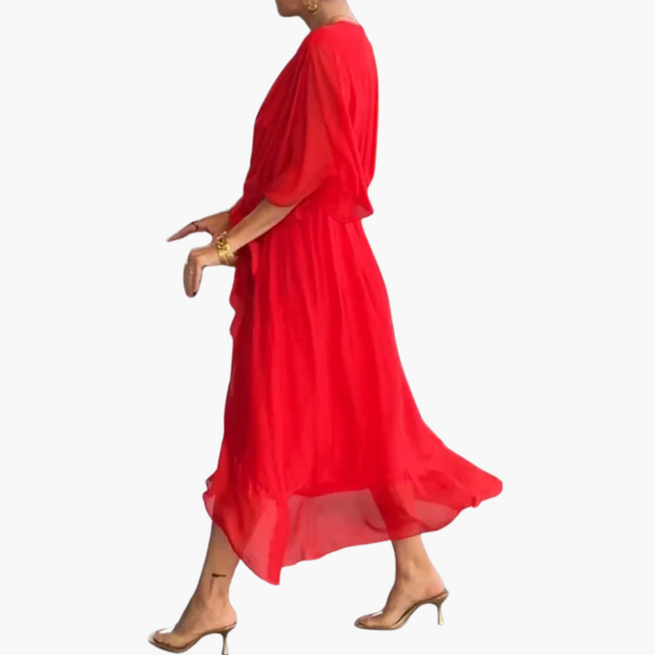Women’s Midi Dress with Tie and Sleeves