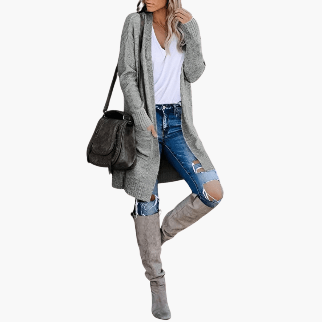 Women’s Longline Cardigan with Long Sleeves and Relaxed Fit