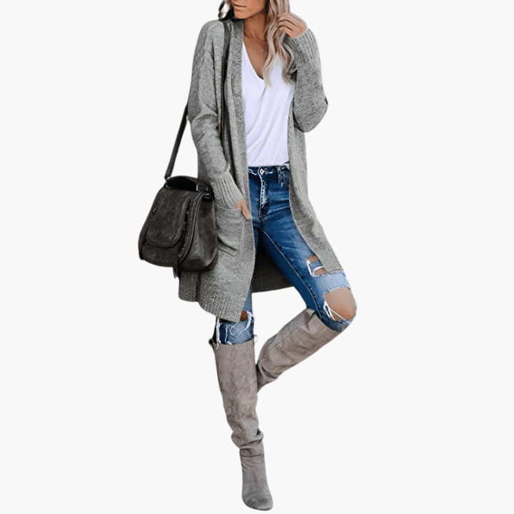 Women’s Longline Cardigan with Long Sleeves and Relaxed Fit