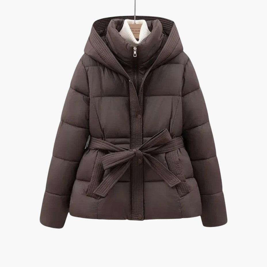 Belted Puffer Jacket with Hood – Women&