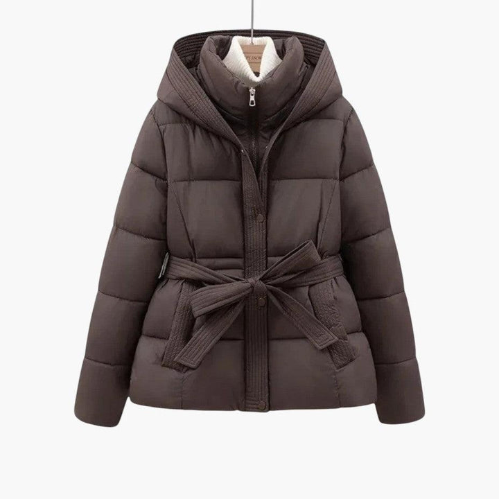Belted Puffer Jacket with Hood – Women&