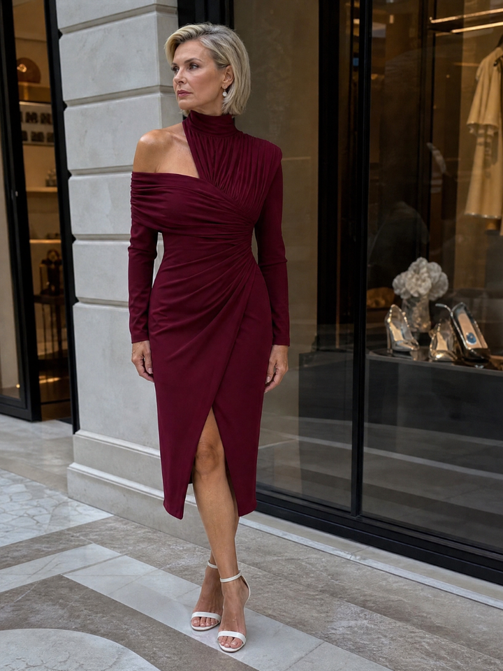 Viano | One Shoulder Draped Midi Dress