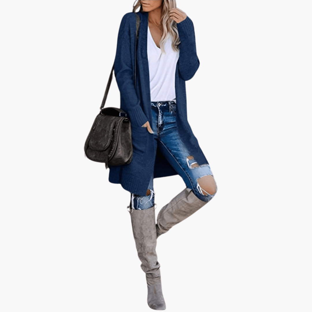 Women’s Longline Cardigan with Long Sleeves and Relaxed Fit