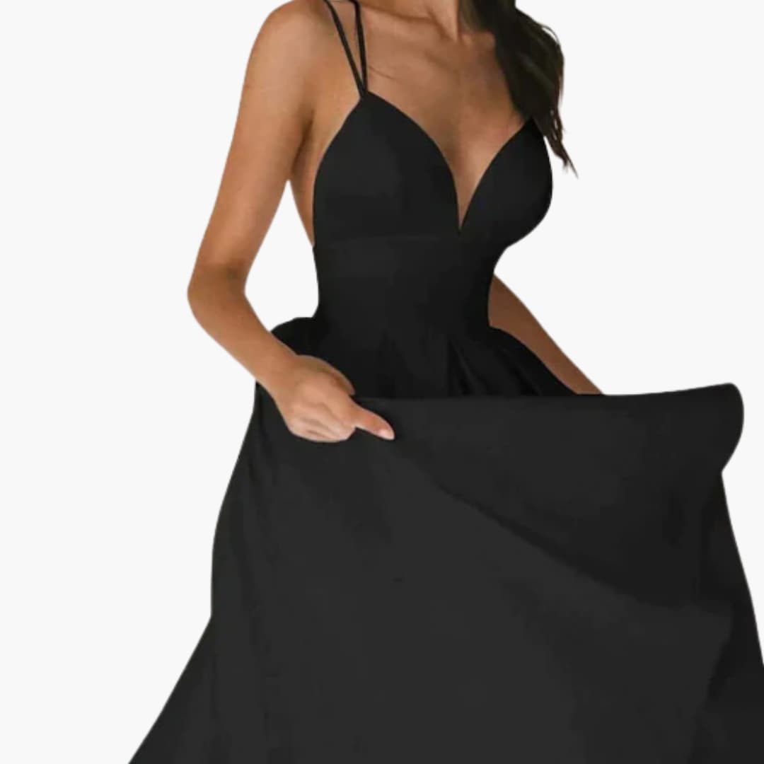 Women’s Midi Dress with Open Back and Flared Skirt
