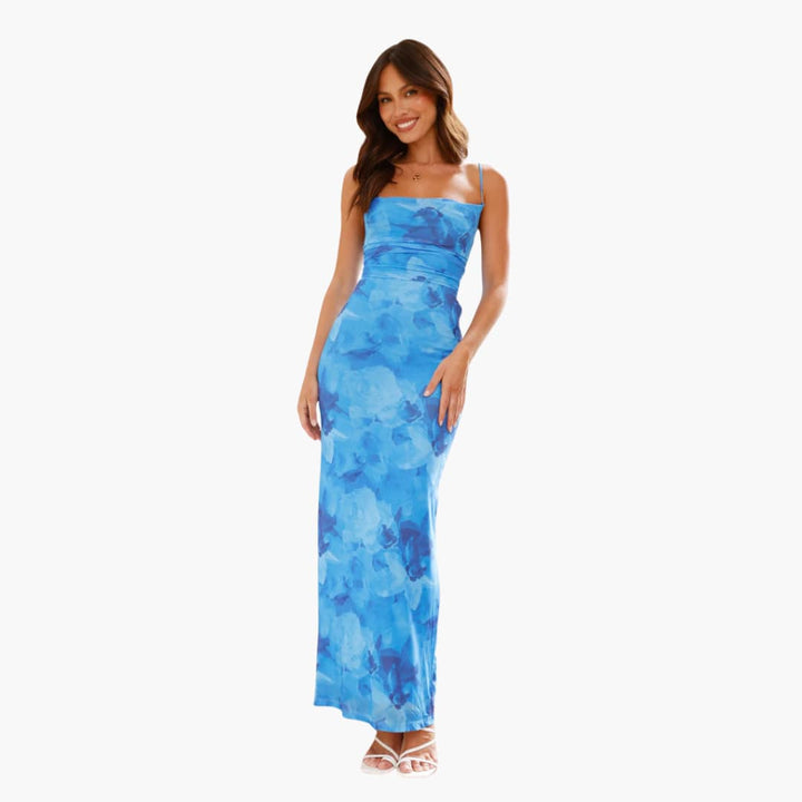 Women’s maxi dress with cowl neckline and lace-up back