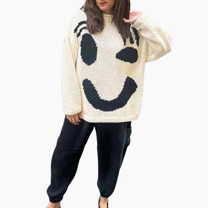 Women’s Sweater with Crew Neck and Cable Knit