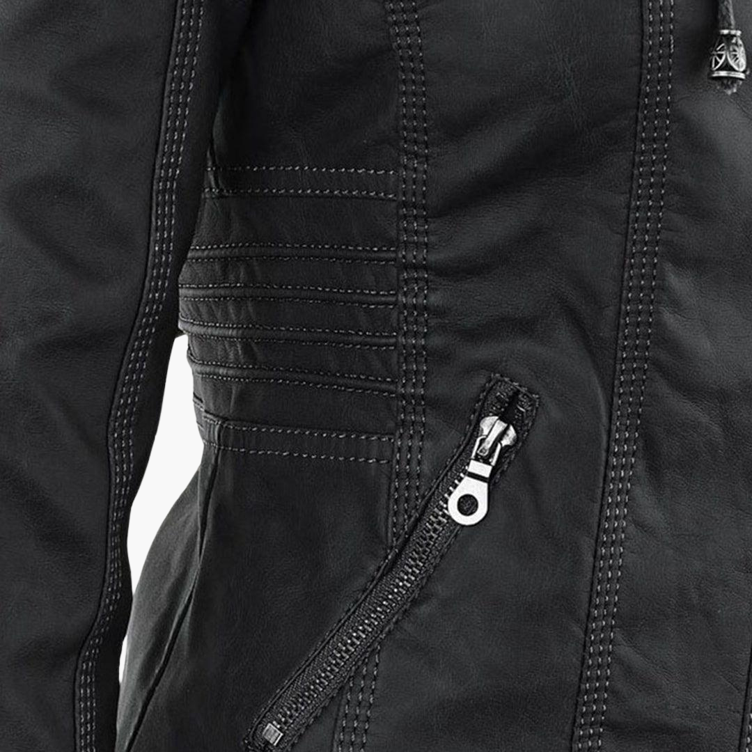 Women’s Zip-Up Faux Leather Jacket with Tailored Fit
