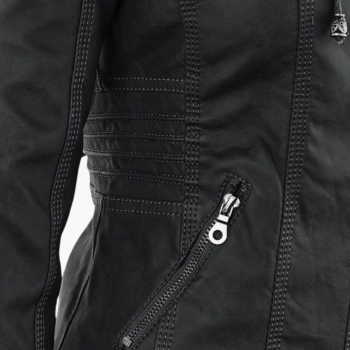 Women’s Zip-Up Faux Leather Jacket with Tailored Fit