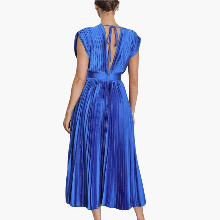 Women’s Midi Dress with Pleated Design and Cap Sleeves